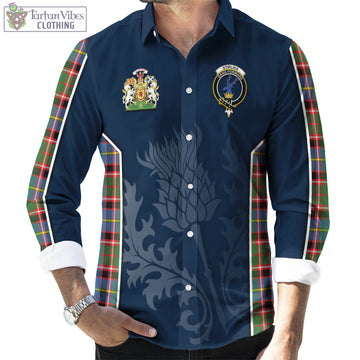 Stirling Bannockburn Tartan Long Sleeve Button Up Shirt with Family Crest and Scottish Thistle Vibes Sport Style
