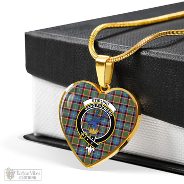 Stirling Bannockburn Tartan Heart Necklace with Family Crest