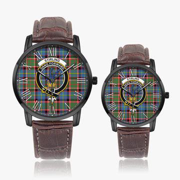 Stirling Bannockburn Tartan Family Crest Leather Strap Quartz Watch