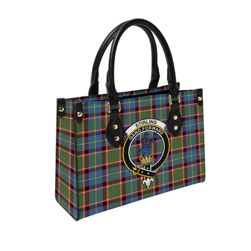 Stirling Bannockburn Tartan Leather Bag with Family Crest