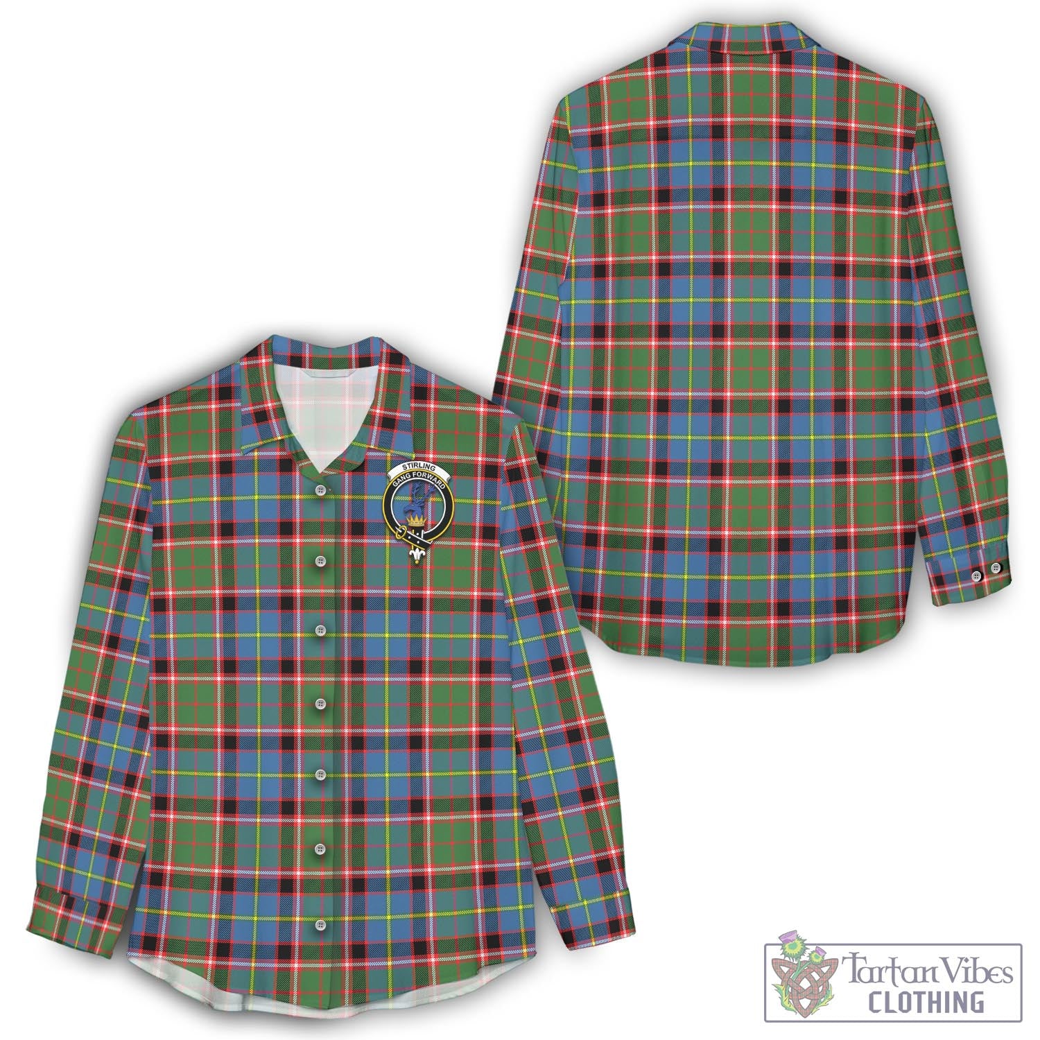 Tartan Vibes Clothing Stirling Bannockburn Tartan Womens Casual Shirt with Family Crest