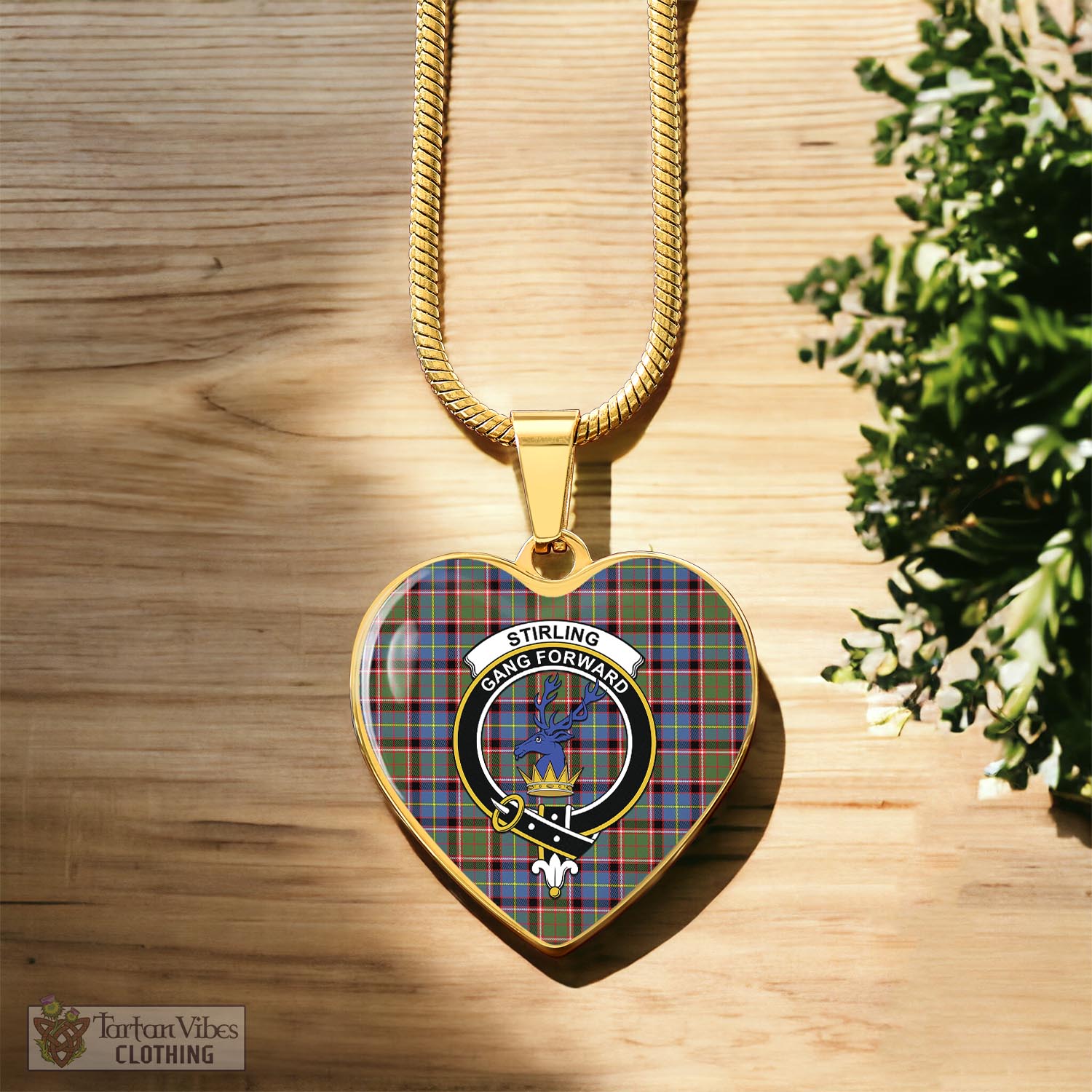 Tartan Vibes Clothing Stirling Bannockburn Tartan Heart Necklace with Family Crest