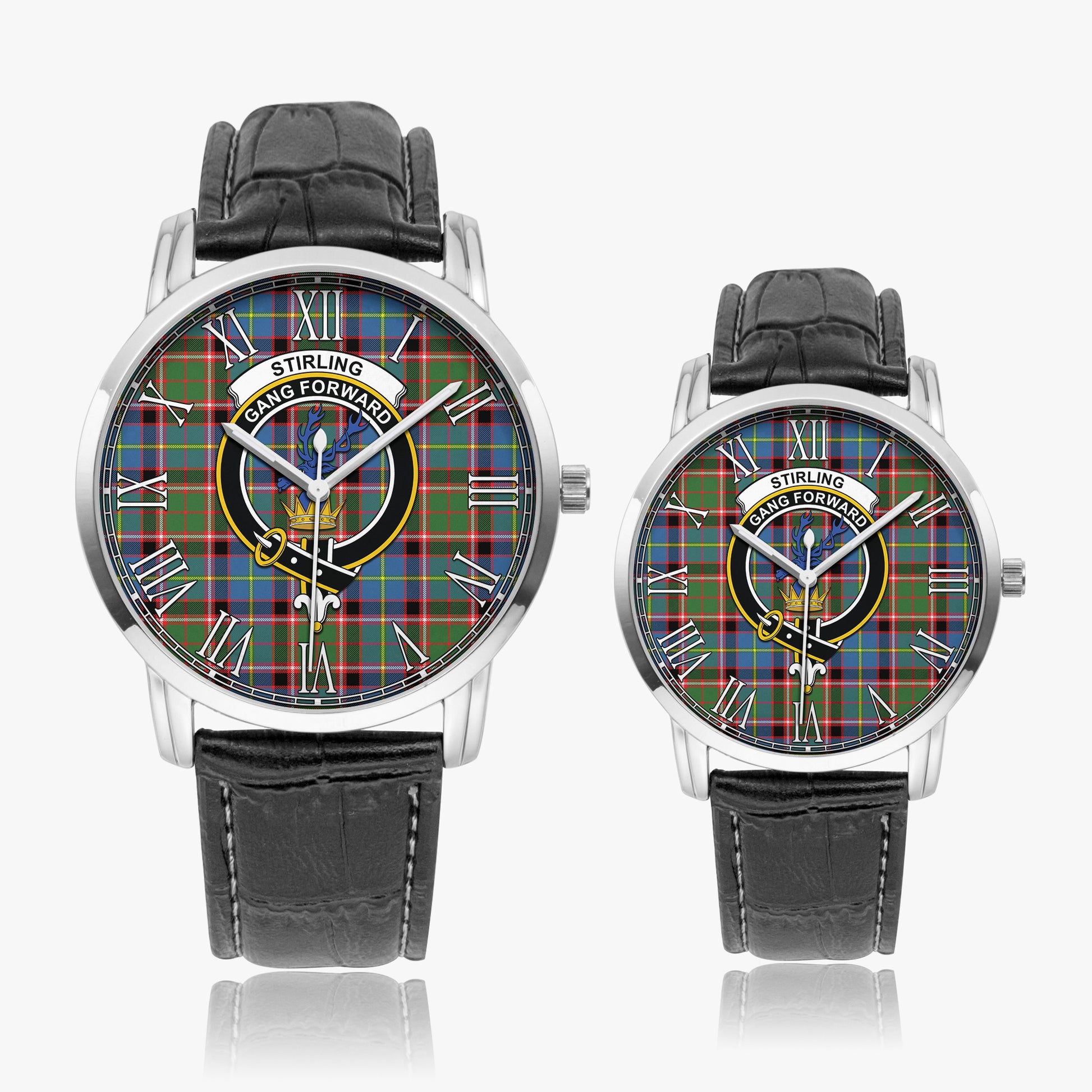 Stirling Bannockburn Tartan Family Crest Leather Strap Quartz Watch - Tartanvibesclothing
