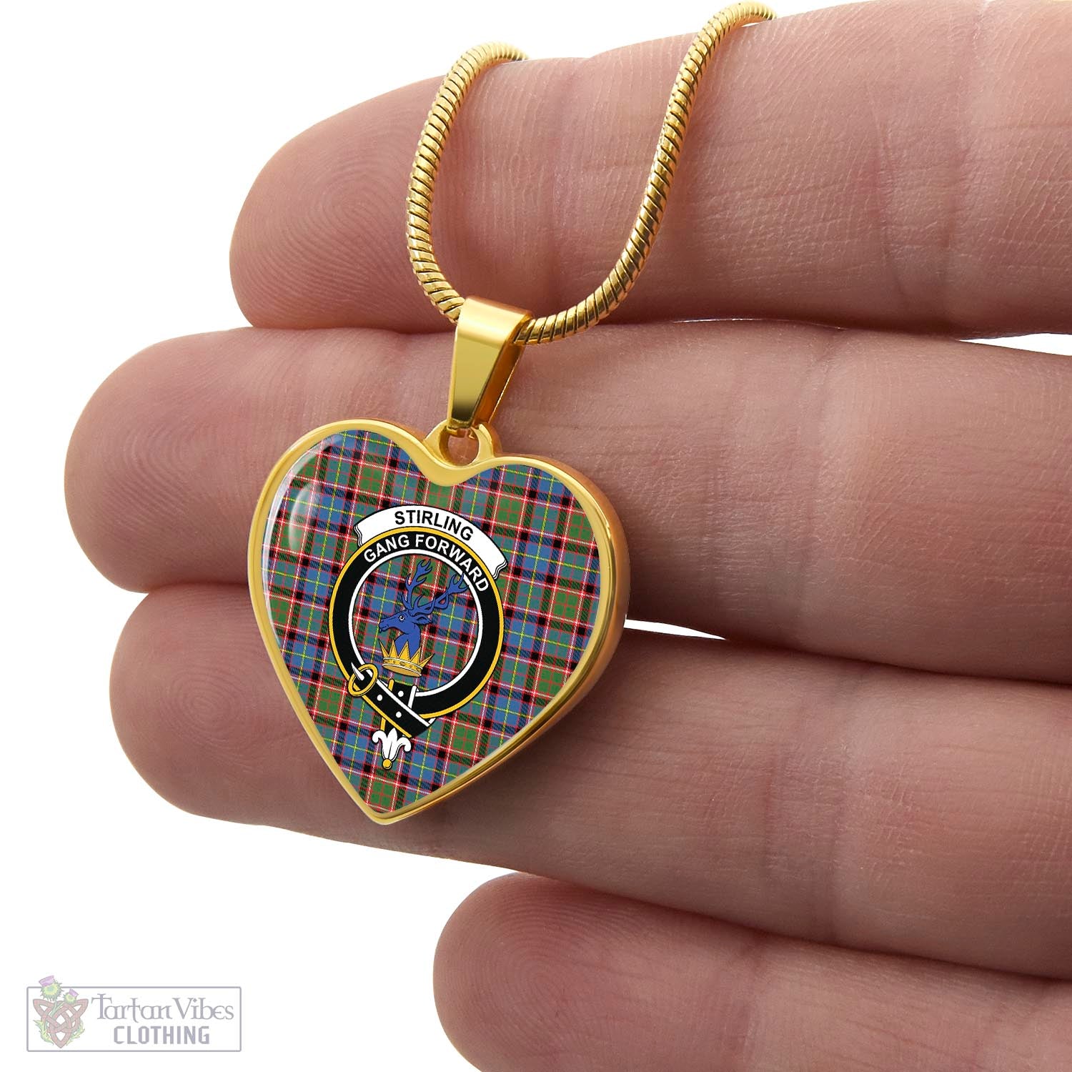 Tartan Vibes Clothing Stirling Bannockburn Tartan Heart Necklace with Family Crest