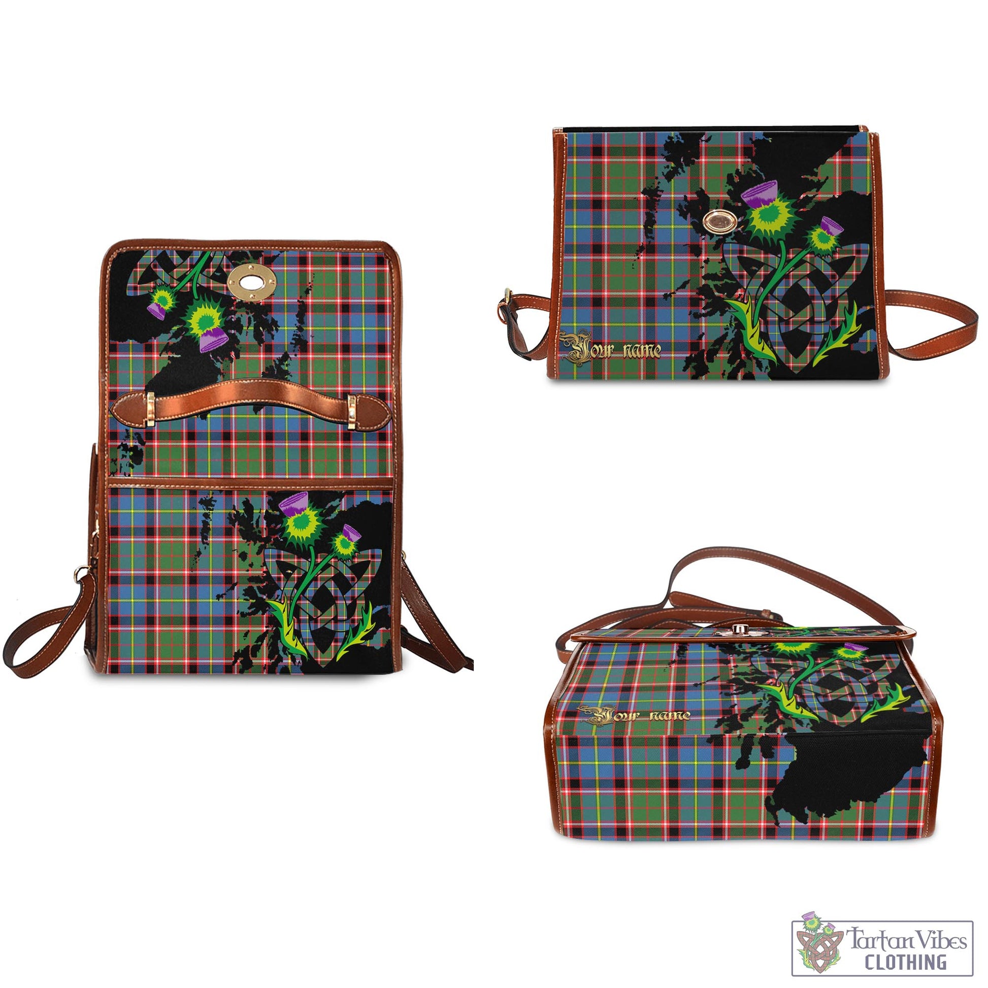 Tartan Vibes Clothing Stirling Bannockburn Tartan Waterproof Canvas Bag with Scotland Map and Thistle Celtic Accents