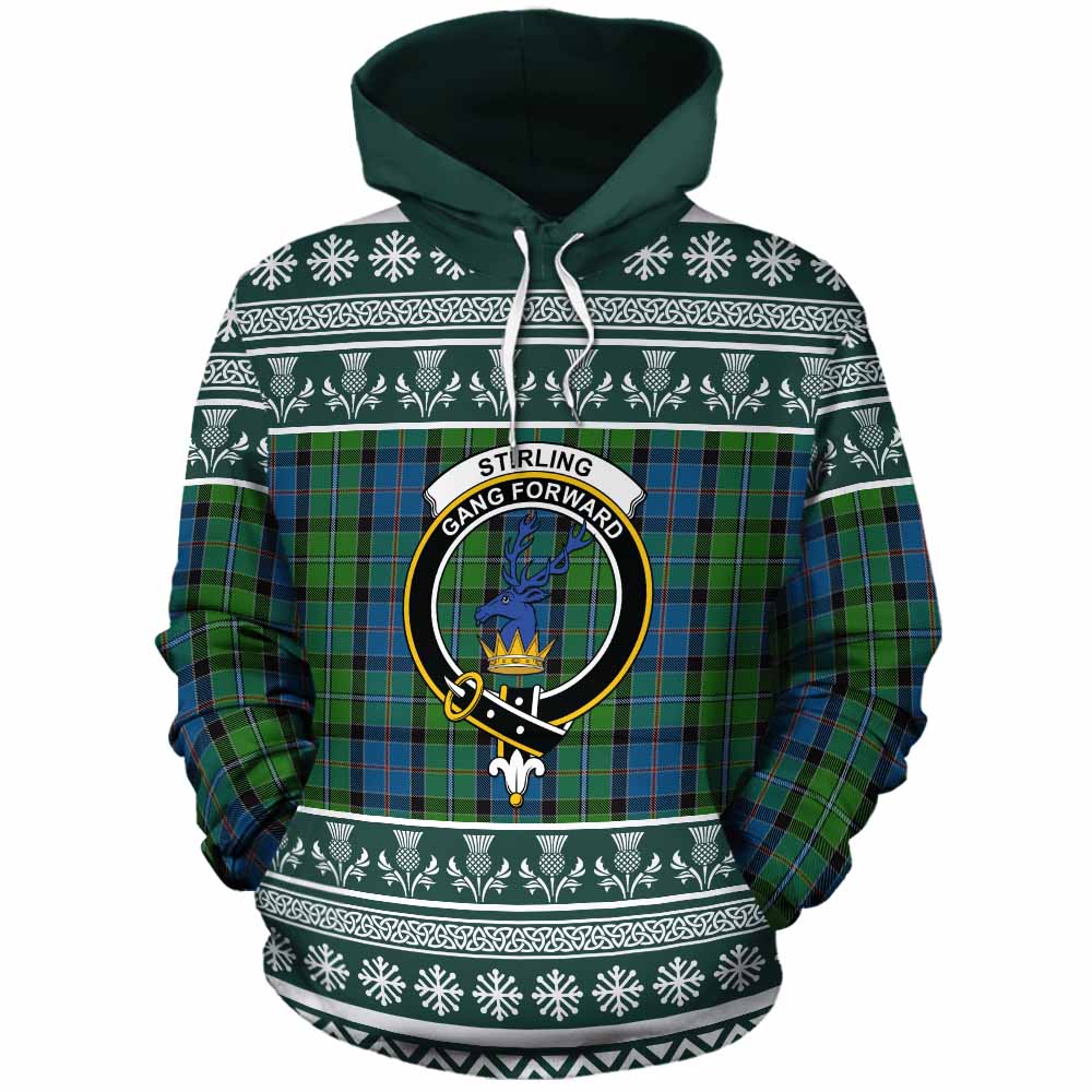 Stirling Clan Tartan Christmas Cotton Hoodie with Family Crest - Tartan Vibes Clothing