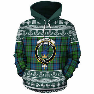 Stirling Clan Tartan Christmas Cotton Hoodie with Family Crest - Tartan Vibes Clothing