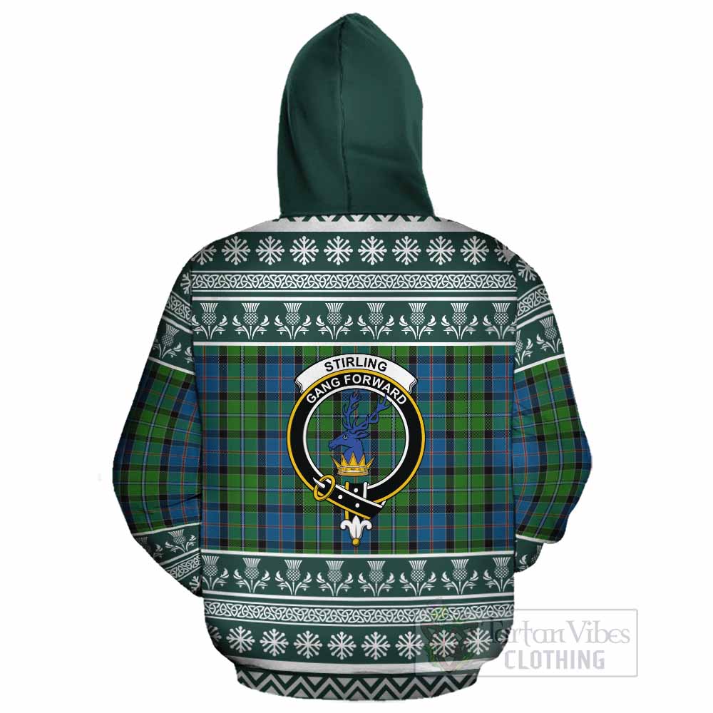 Stirling Clan Tartan Christmas Cotton Hoodie with Family Crest - Tartan Vibes Clothing