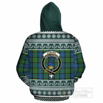 Stirling Clan Tartan Christmas Cotton Hoodie with Family Crest - Tartan Vibes Clothing