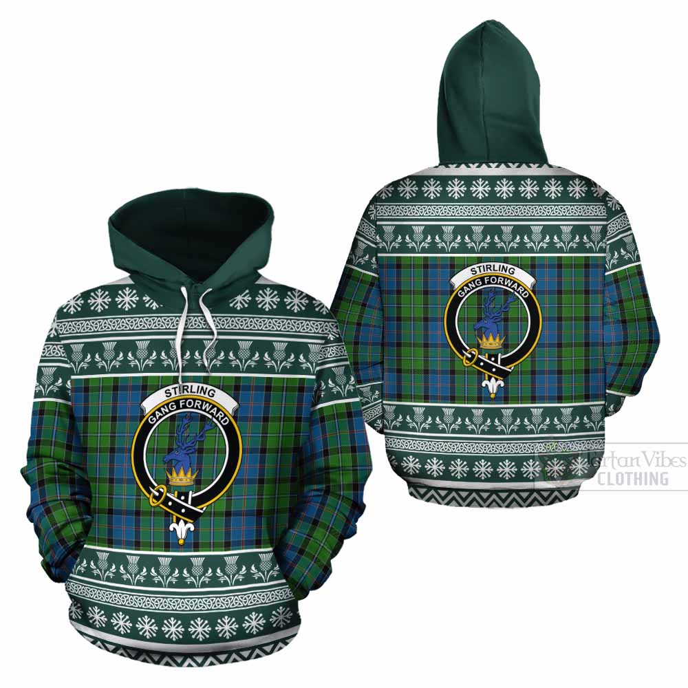Stirling Clan Tartan Christmas Cotton Hoodie with Family Crest - Tartan Vibes Clothing