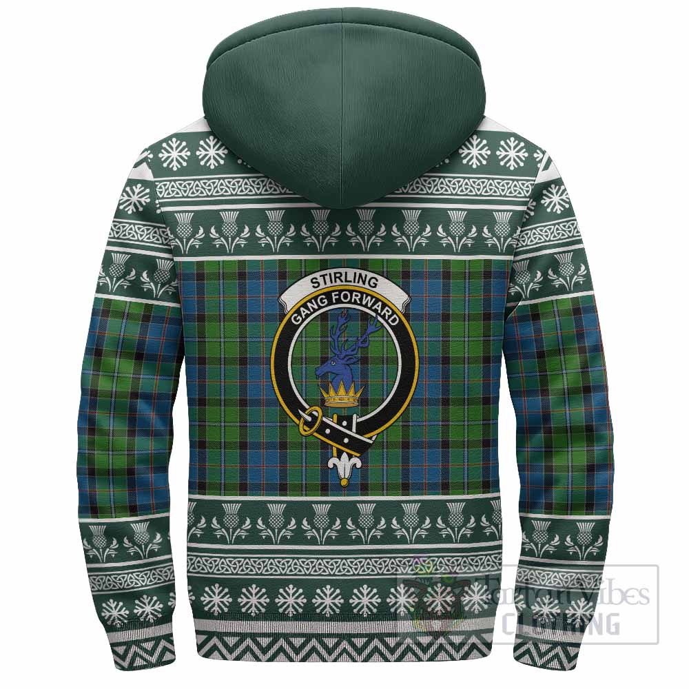 Stirling Clan Tartan Christmas Fleece Hoodie with Family Crest - Tartan Vibes Clothing