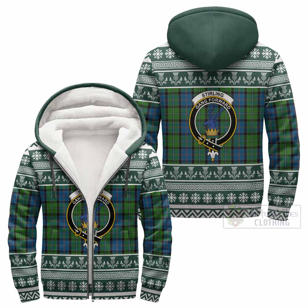 Stirling Clan Tartan Christmas Fleece Hoodie with Family Crest - Tartan Vibes Clothing