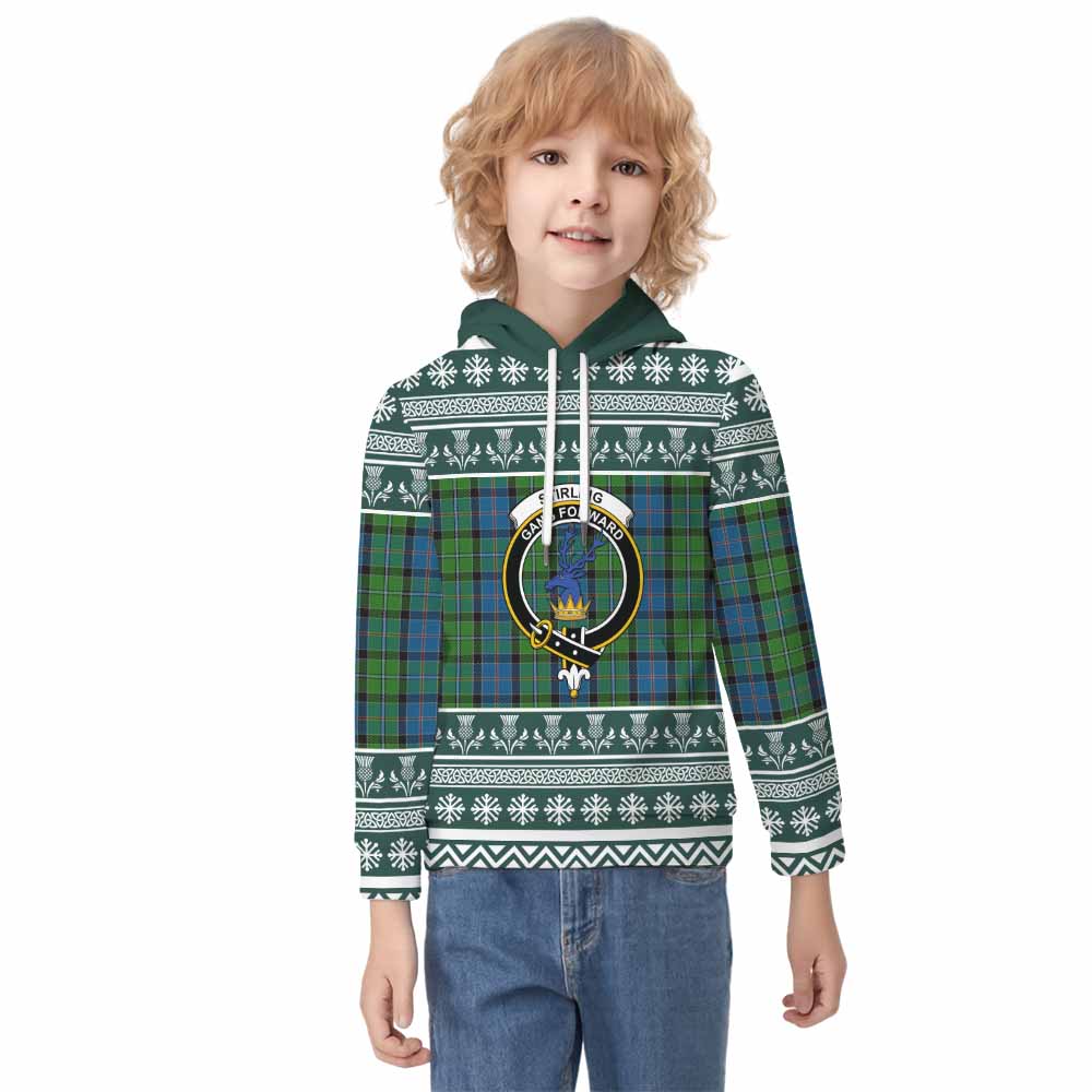 Stirling Clan Tartan Christmas Kid Hoodie with Family Crest - Tartan Vibes Clothing