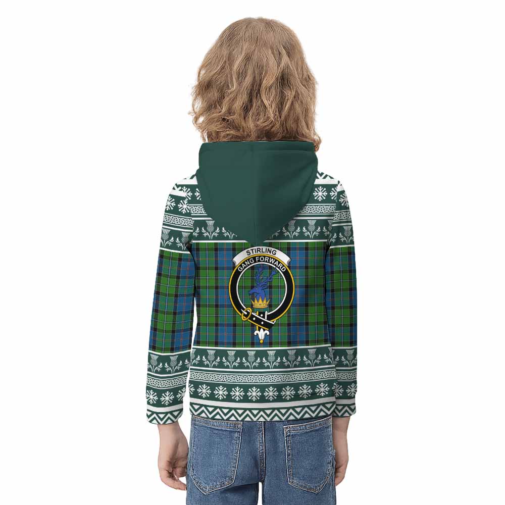 Stirling Clan Tartan Christmas Kid Hoodie with Family Crest - Tartan Vibes Clothing