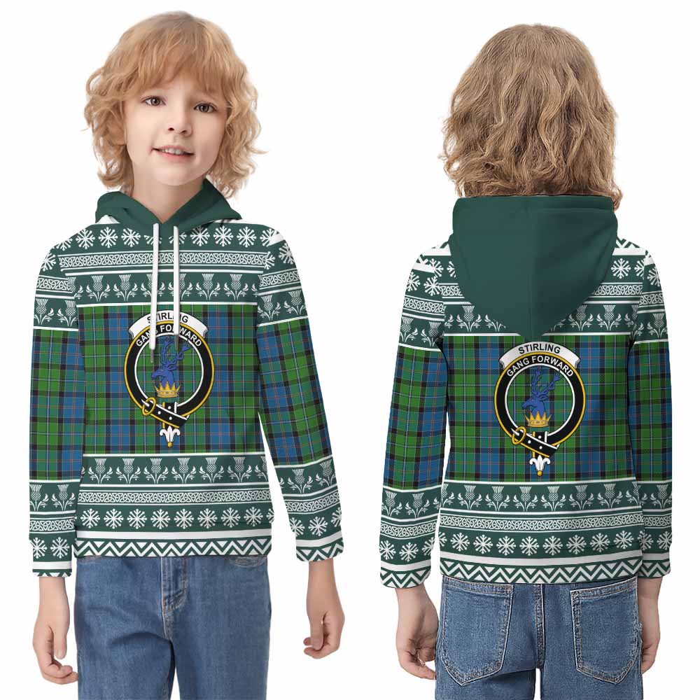 Stirling Clan Tartan Christmas Kid Hoodie with Family Crest - Tartan Vibes Clothing