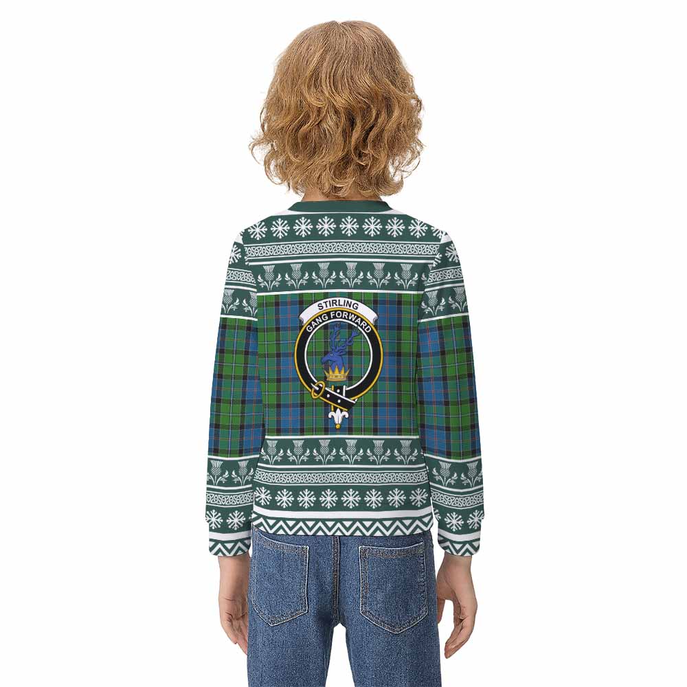 Stirling Clan Tartan Christmas Kid Ugly Sweatshirt with Family Crest - Tartan Vibes Clothing
