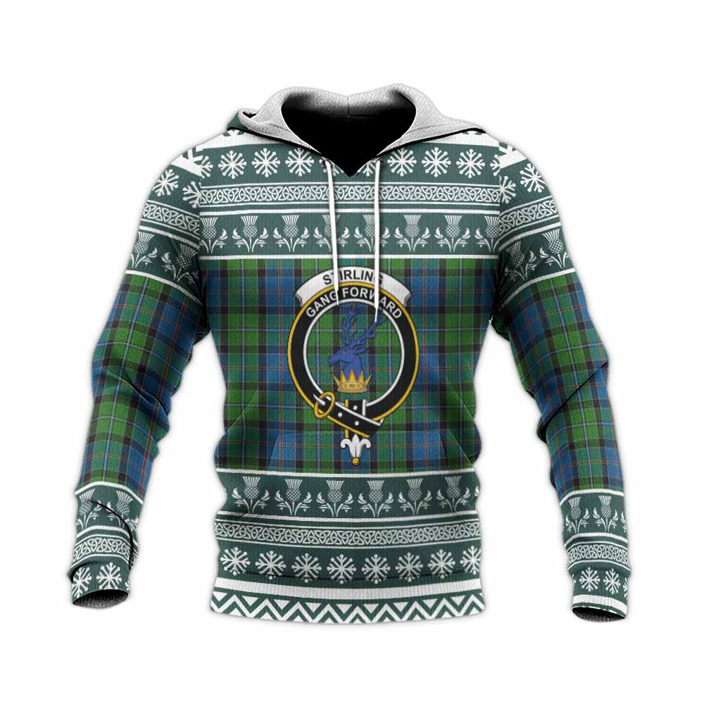 Stirling Clan Tartan Christmas Knitted Hoodie with Family Crest - Tartan Vibes Clothing