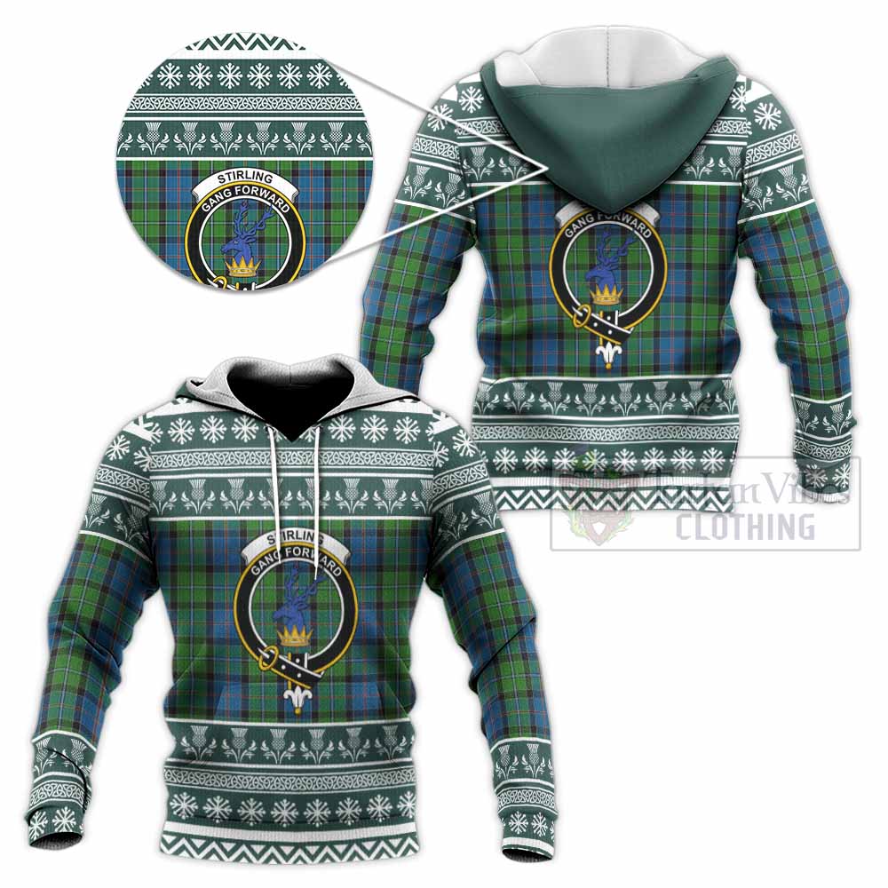 Stirling Clan Tartan Christmas Knitted Hoodie with Family Crest - Tartan Vibes Clothing