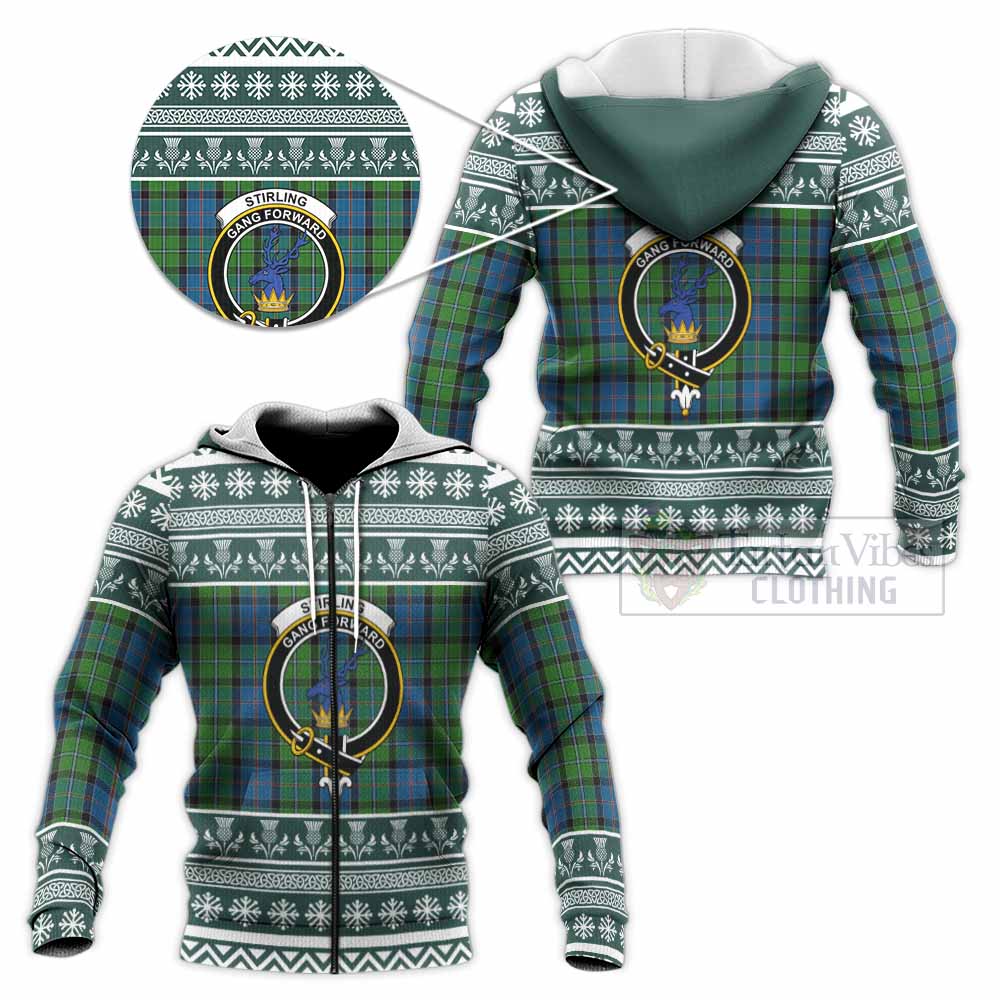 Stirling Clan Tartan Christmas Knitted Hoodie with Family Crest - Tartan Vibes Clothing