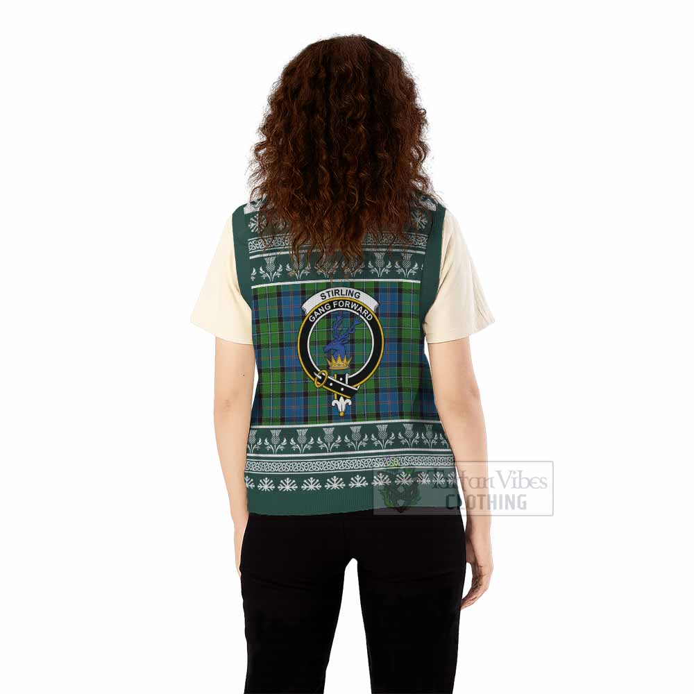 Stirling Clan Tartan Christmas Knitted V-Neck Vest with Family Crest - Tartan Vibes Clothing