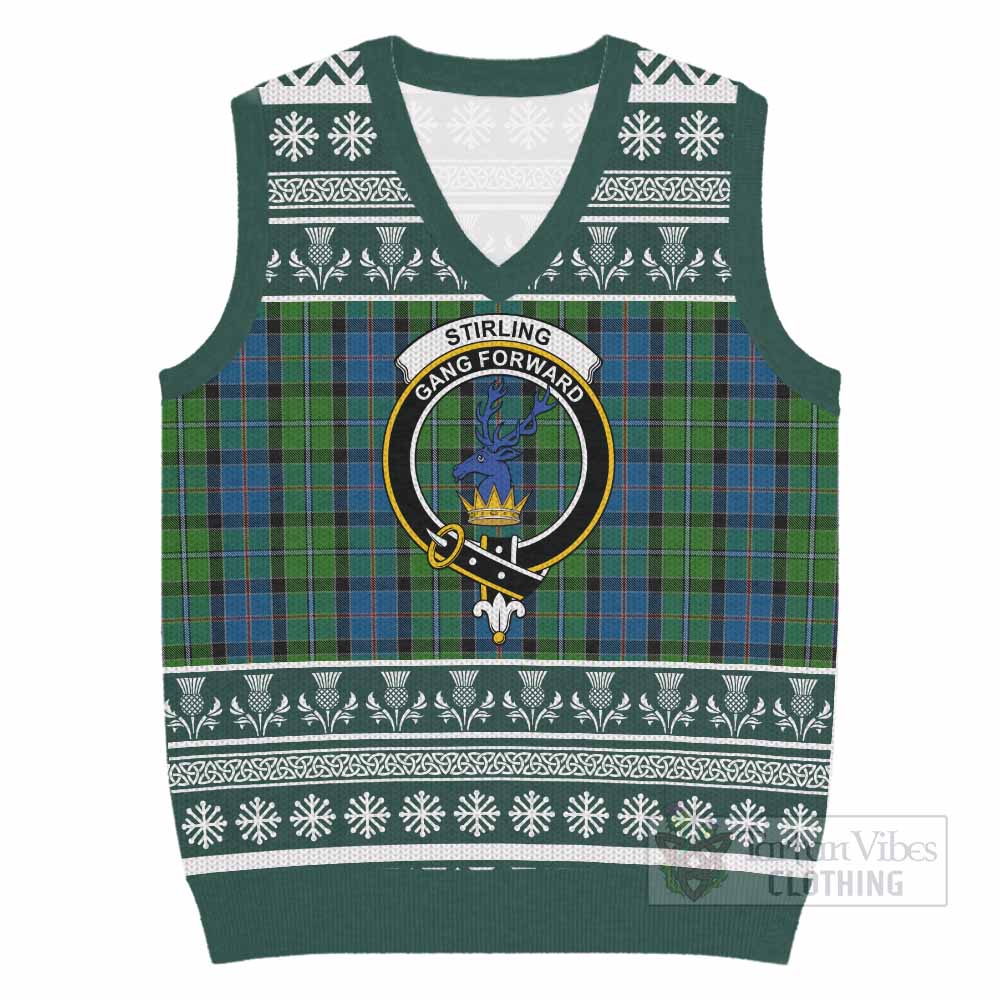Stirling Clan Tartan Christmas Knitted V-Neck Vest with Family Crest - Tartan Vibes Clothing