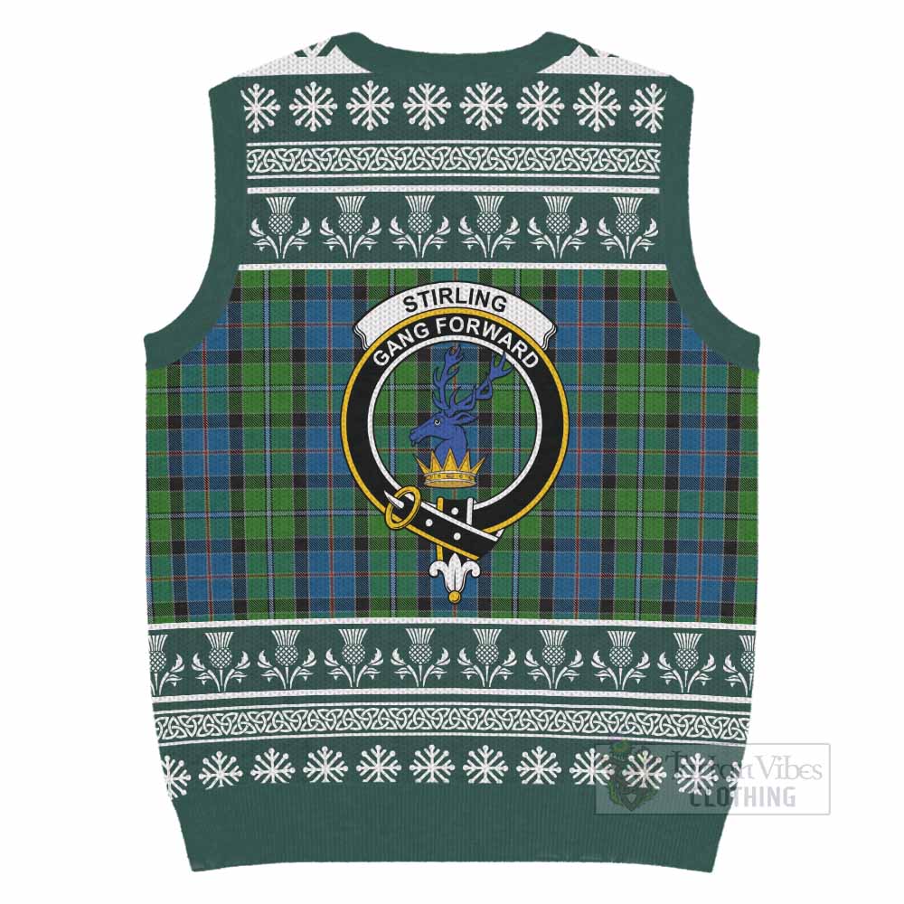 Stirling Clan Tartan Christmas Knitted V-Neck Vest with Family Crest - Tartan Vibes Clothing