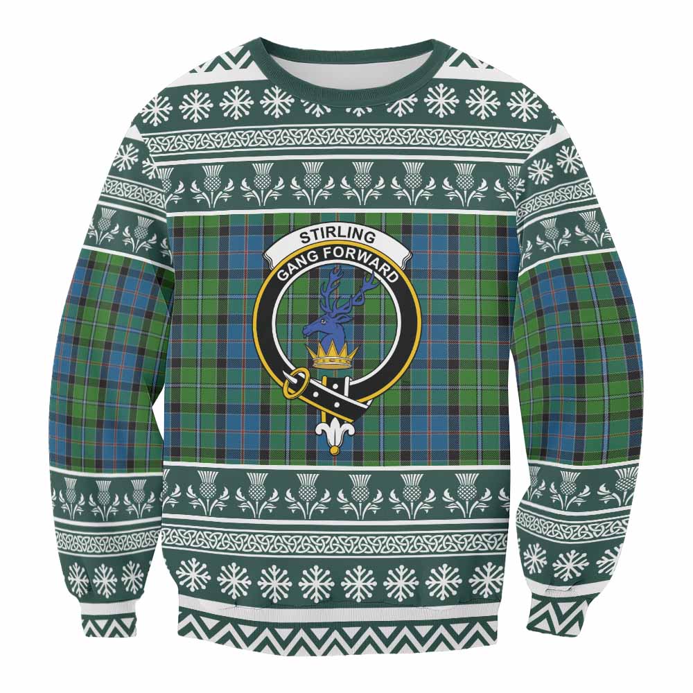 Stirling Clan Tartan Christmas Sweatshirt with Family Crest - Tartan Vibes Clothing