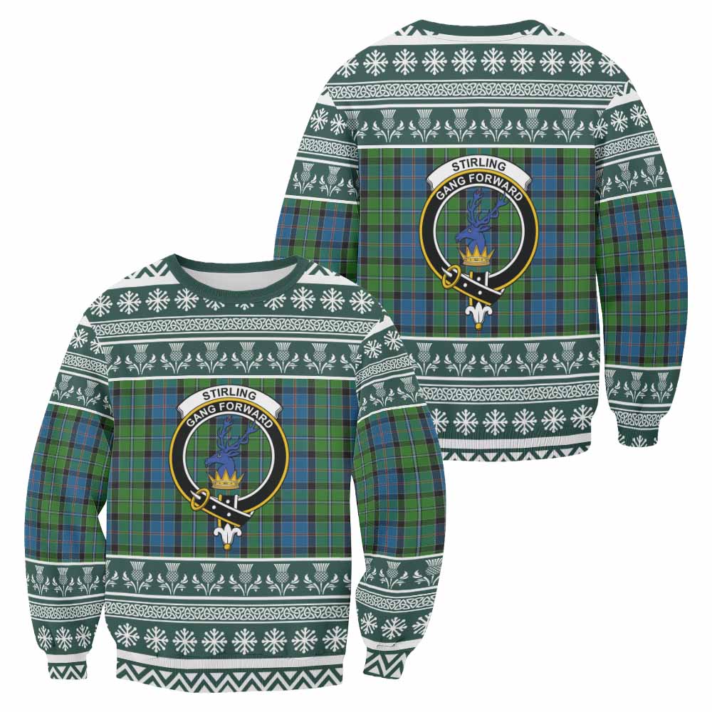 Stirling Clan Tartan Christmas Sweatshirt with Family Crest - Tartan Vibes Clothing
