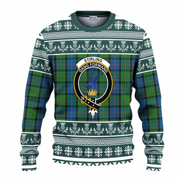 Stirling Clan Tartan Christmas Ugly Sweater with Family Crest