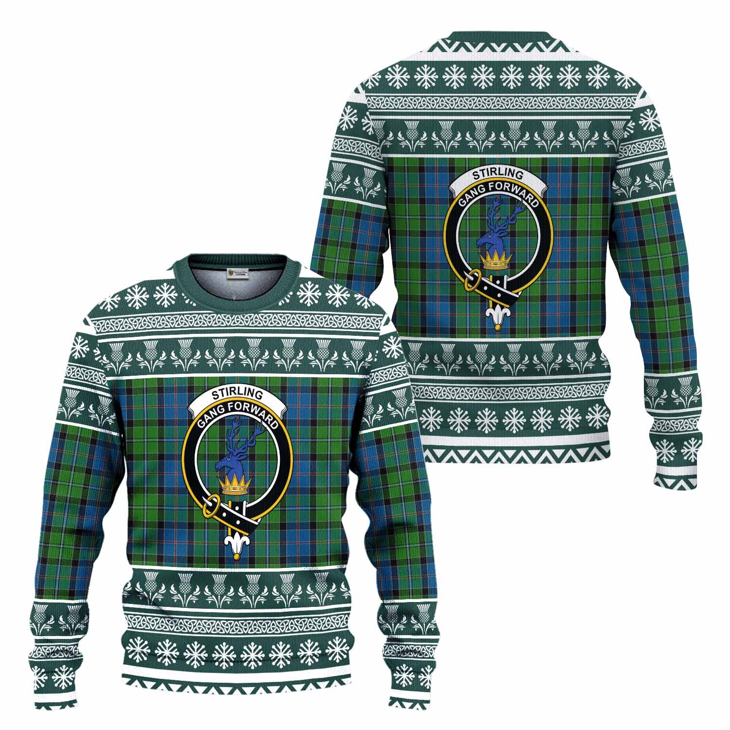 Stirling Clan Tartan Christmas Ugly Sweater with Family Crest - Tartan Vibes Clothing