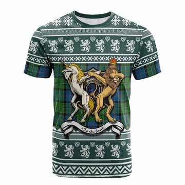 Stirling Clan Tartan Crest Christmas Cotton T-shirt Coat of Arms Funny Style - Tartan Vibes Clothing