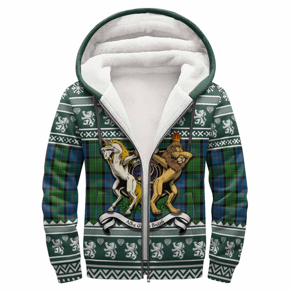 Stirling Clan Tartan Crest Christmas Fleece Hoodie Coat of Arms Funny Style - Tartan Vibes Clothing
