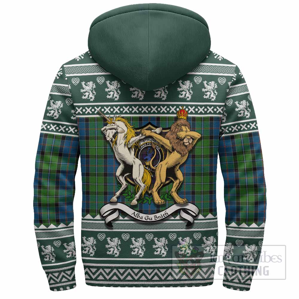 Stirling Clan Tartan Crest Christmas Fleece Hoodie Coat of Arms Funny Style - Tartan Vibes Clothing