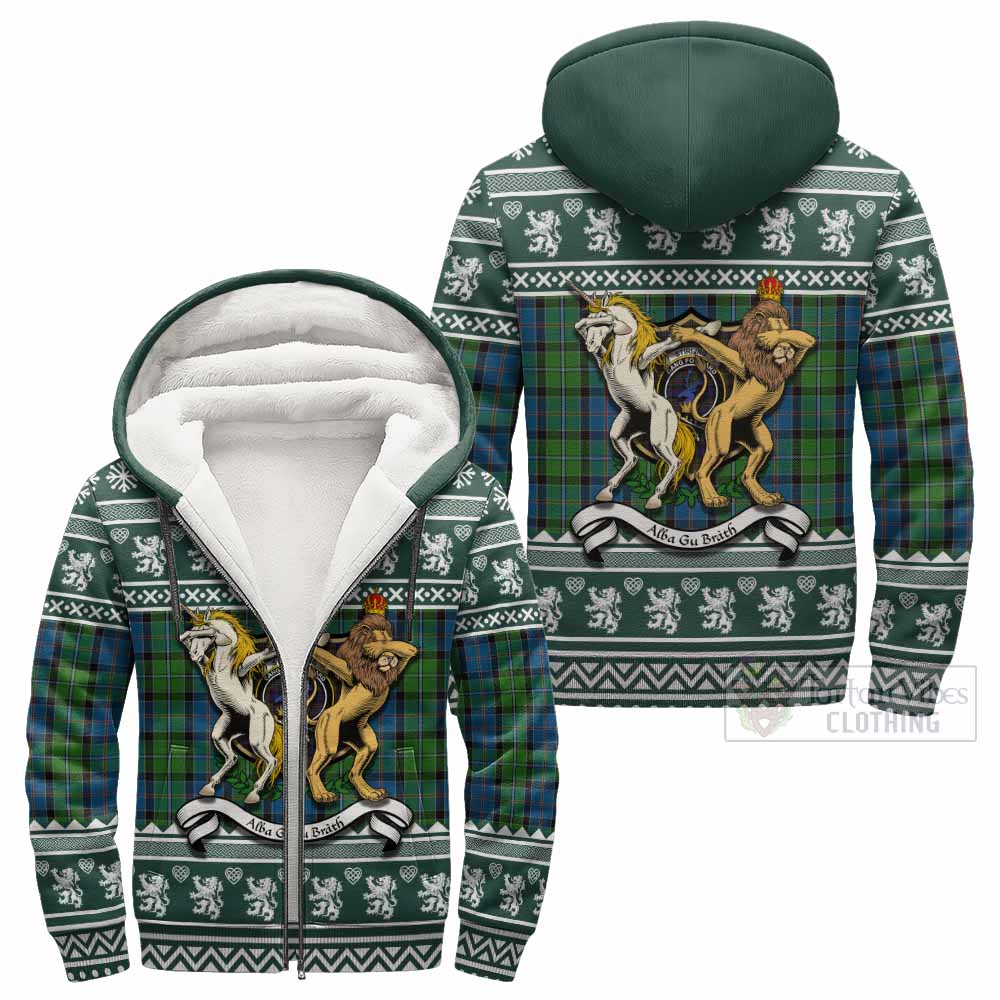 Stirling Clan Tartan Crest Christmas Fleece Hoodie Coat of Arms Funny Style - Tartan Vibes Clothing