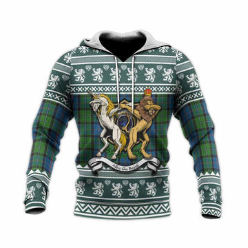 Stirling Clan Tartan Crest Christmas Knitted Hoodie Coat of Arms Funny Style - Tartan Vibes Clothing