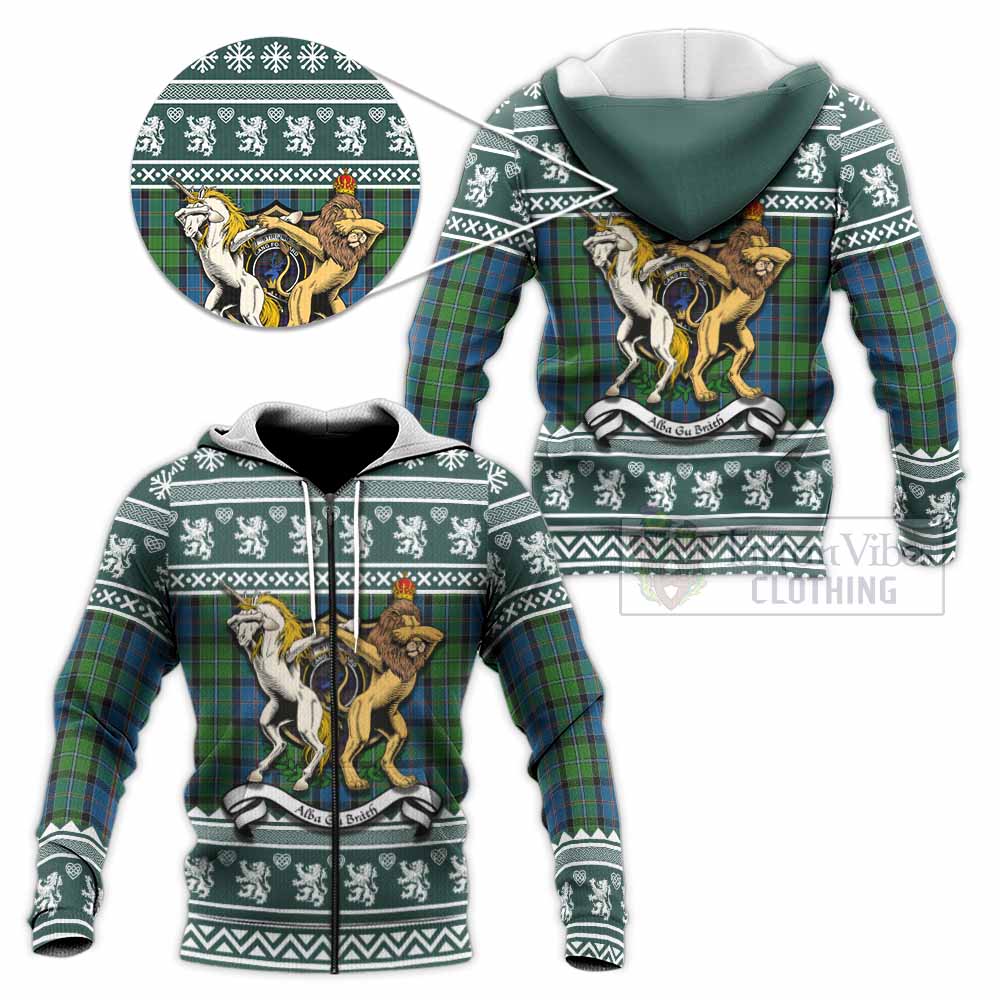 Stirling Clan Tartan Crest Christmas Knitted Hoodie Coat of Arms Funny Style - Tartan Vibes Clothing