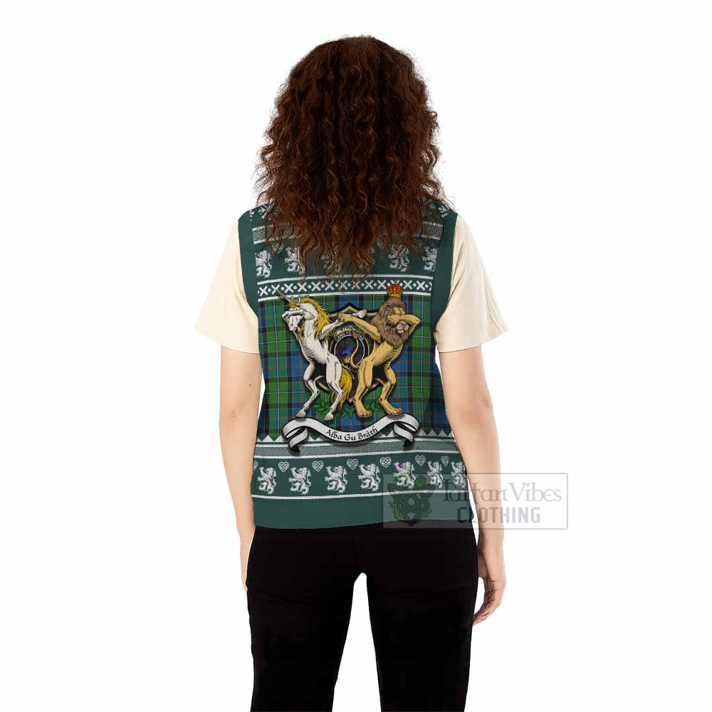 Stirling Clan Tartan Crest Christmas Knitted V-Neck Vest Coat of Arms Funny Style - Tartan Vibes Clothing