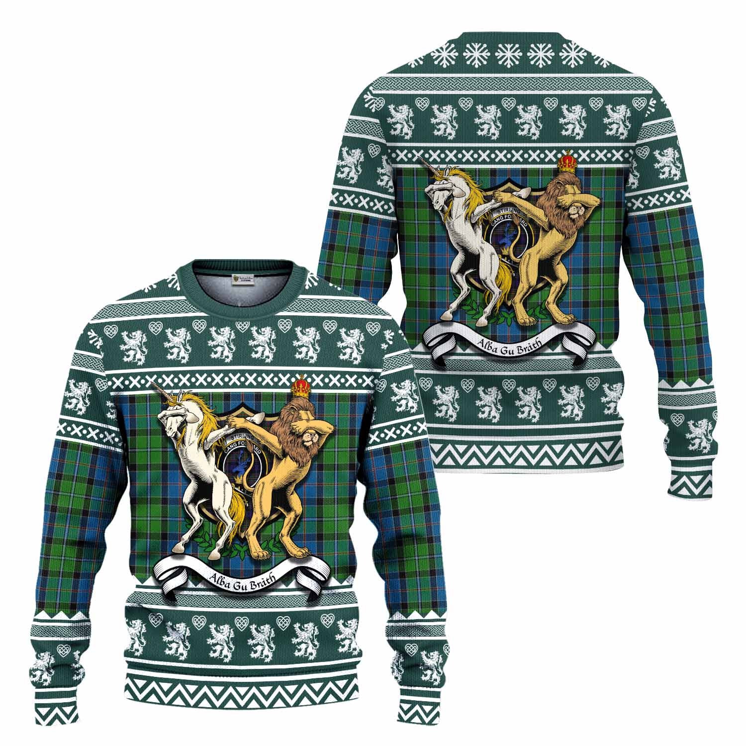 Stirling Clan Tartan Crest Christmas Ugly Sweater Coat of Arms Funny Style - Tartan Vibes Clothing