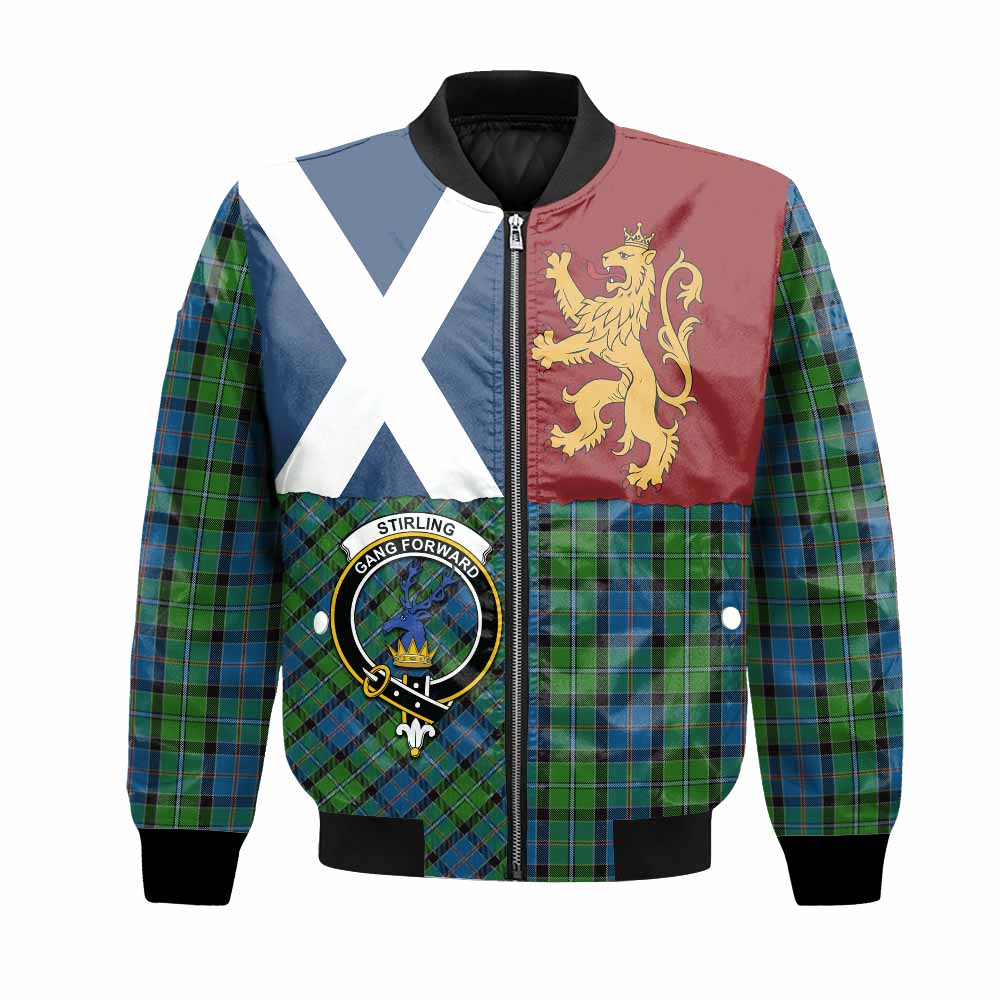 Stirling Crest Tartan Bomber Jacket with Lion Rampant Saltire Style
