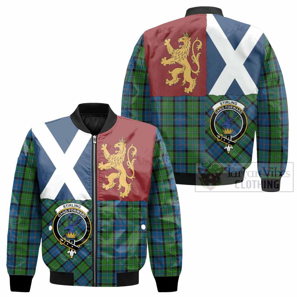 Stirling Crest Tartan Bomber Jacket with Lion Rampant Saltire Style