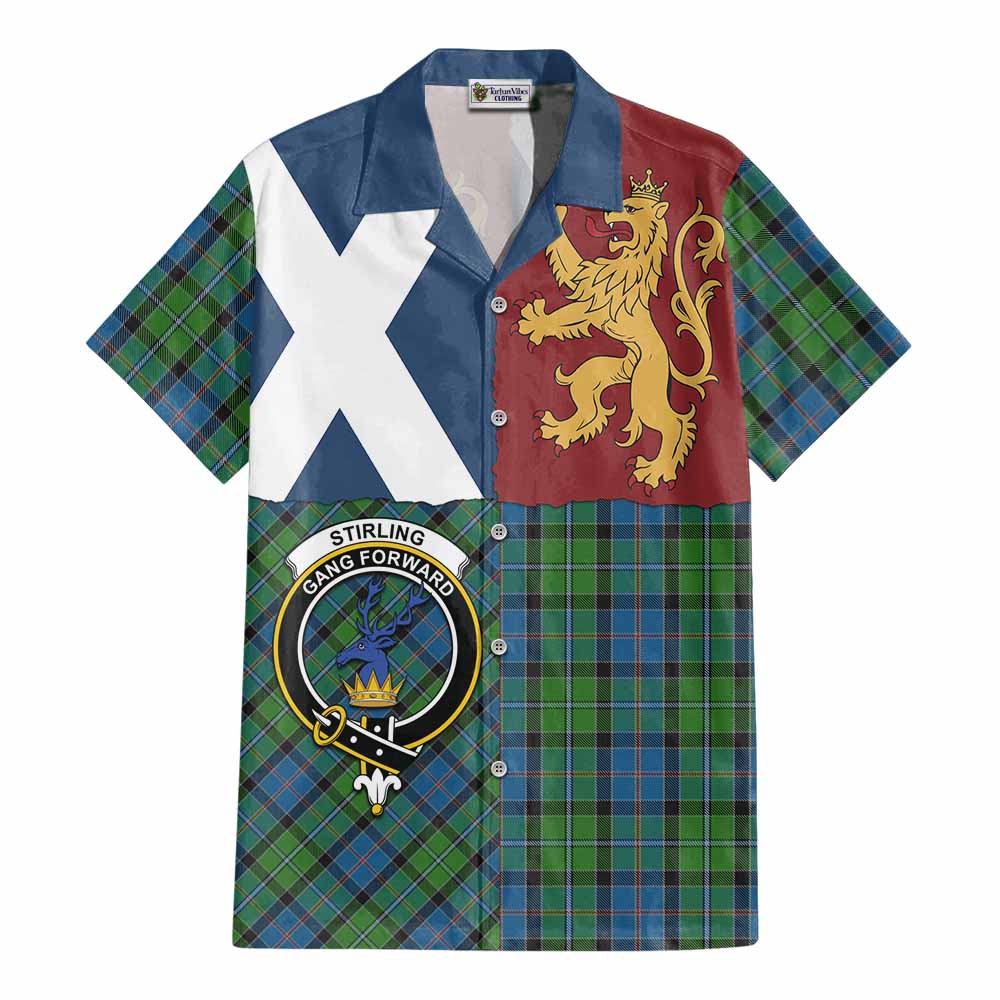 Stirling Crest Tartan Cotton Hawaiian Shirt with Lion Rampant Saltire Style - Tartan Vibes Clothing