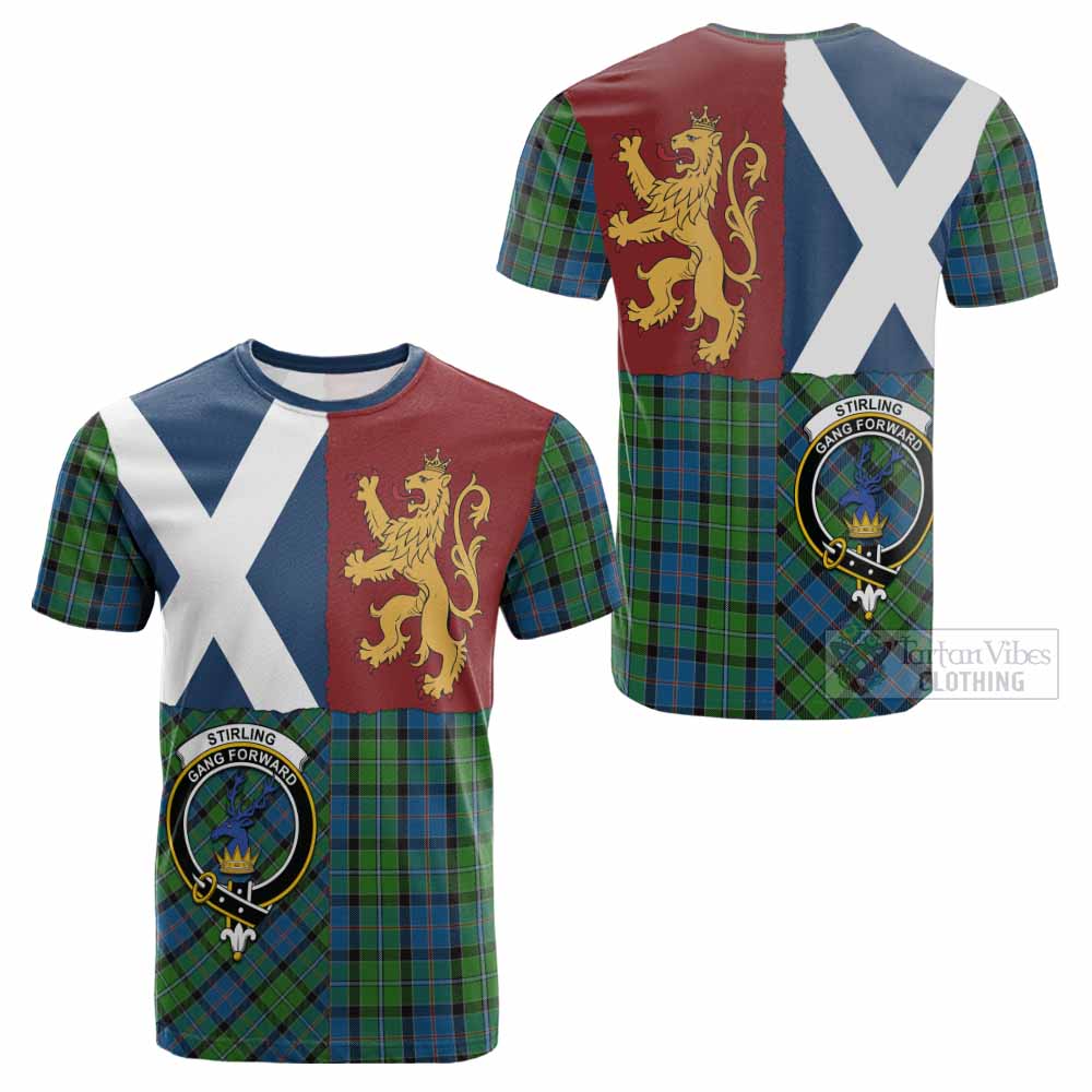 Stirling Crest Tartan Cotton T-shirt with Lion Rampant Saltire Style - Tartan Vibes Clothing