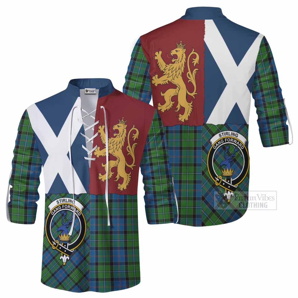 Stirling Crest Tartan Ghillie Shirt with Lion Rampant Saltire Style - Tartan Vibes Clothing