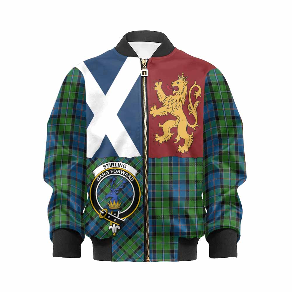 Stirling Crest Tartan Kid Bomber Jacket with Lion Rampant Saltire Style - Tartan Vibes Clothing