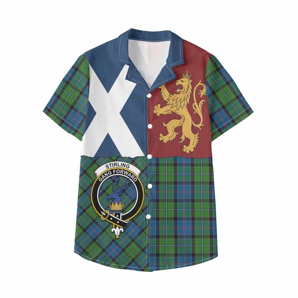 Stirling Crest Tartan Kid Hawaiian Shirt with Lion Rampant Saltire Style - Tartan Vibes Clothing