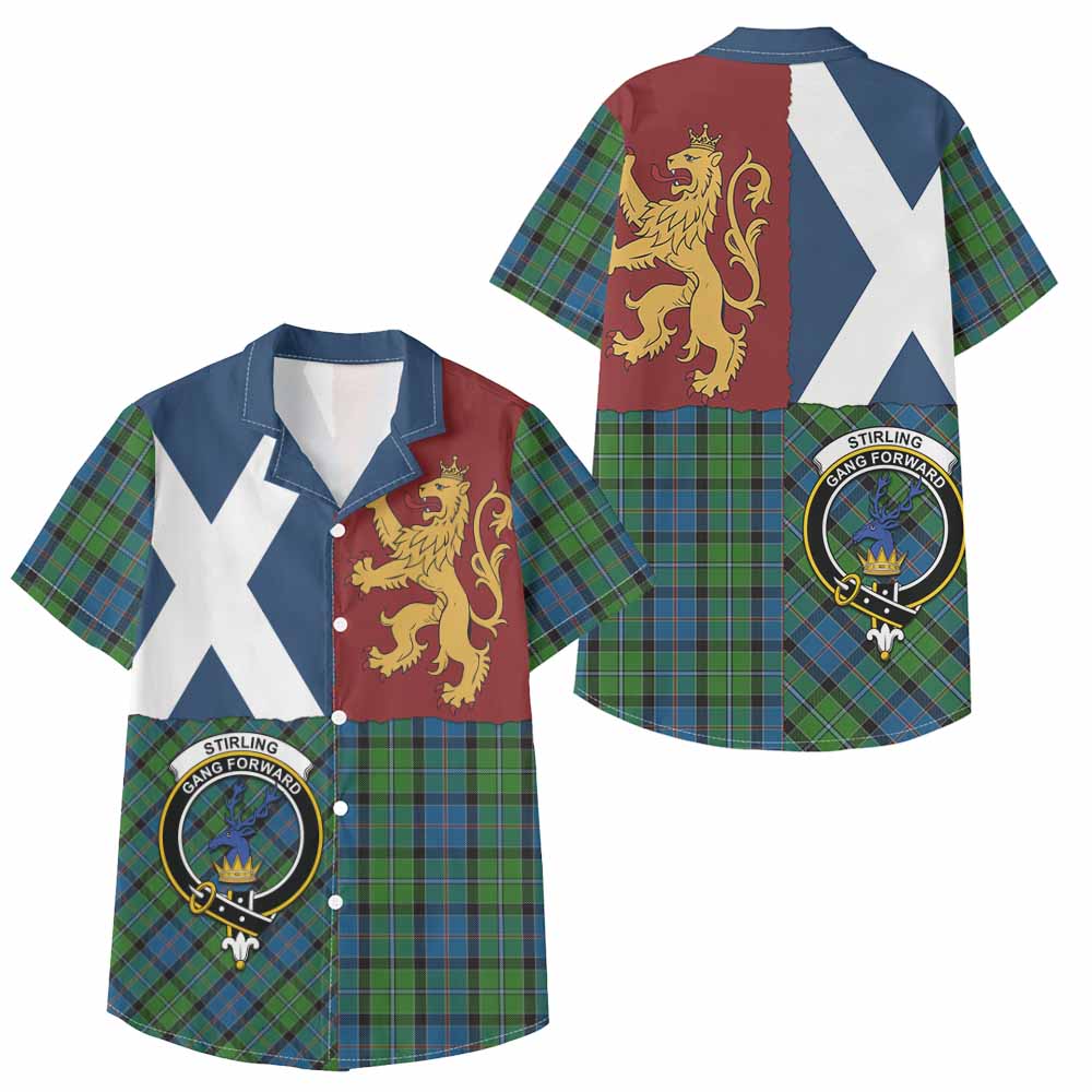Stirling Crest Tartan Kid Hawaiian Shirt with Lion Rampant Saltire Style - Tartan Vibes Clothing