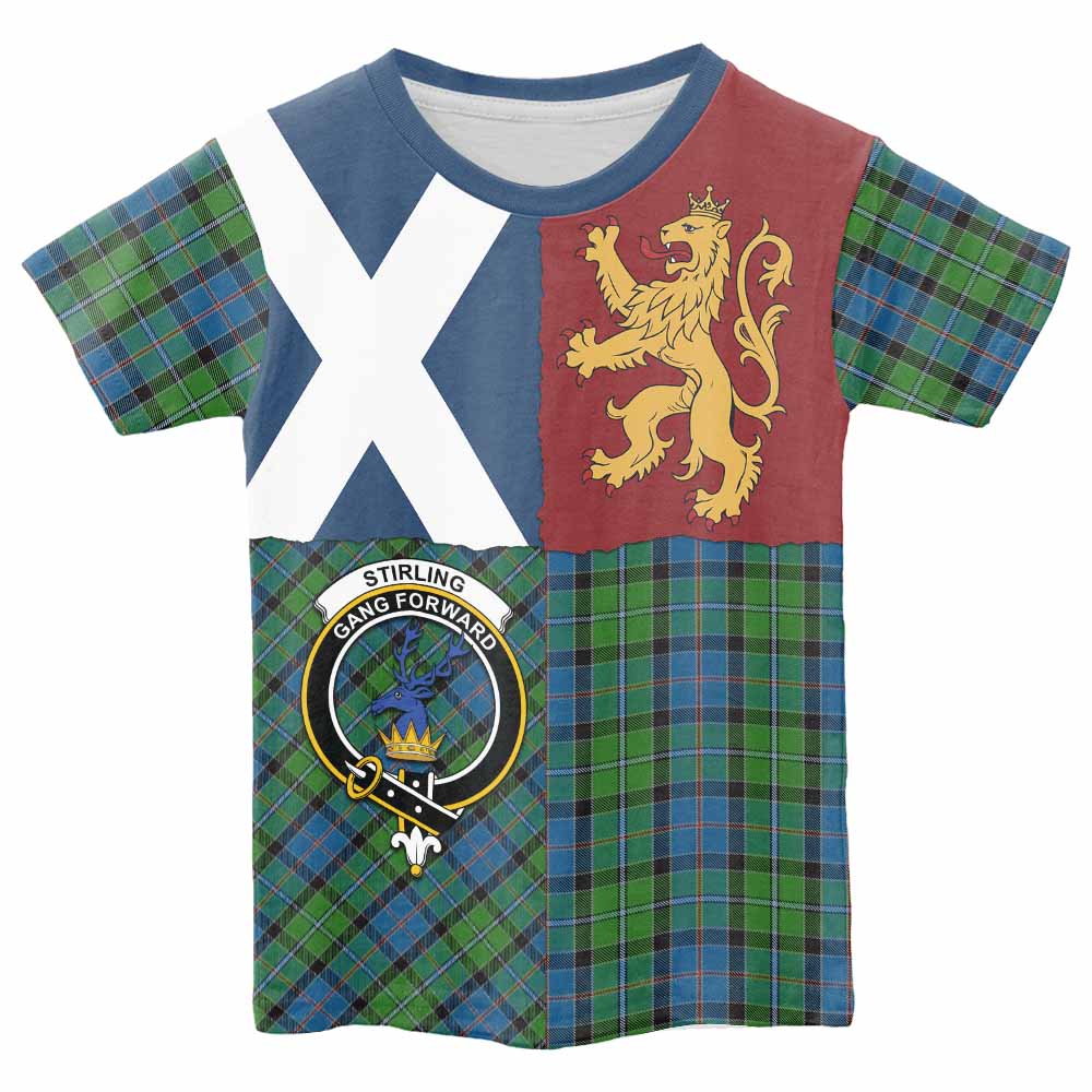 Stirling Crest Tartan Kid T-shirt with Lion Rampant Saltire Style - Tartan Vibes Clothing