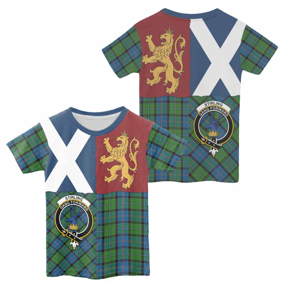 Stirling Crest Tartan Kid T-shirt with Lion Rampant Saltire Style - Tartan Vibes Clothing