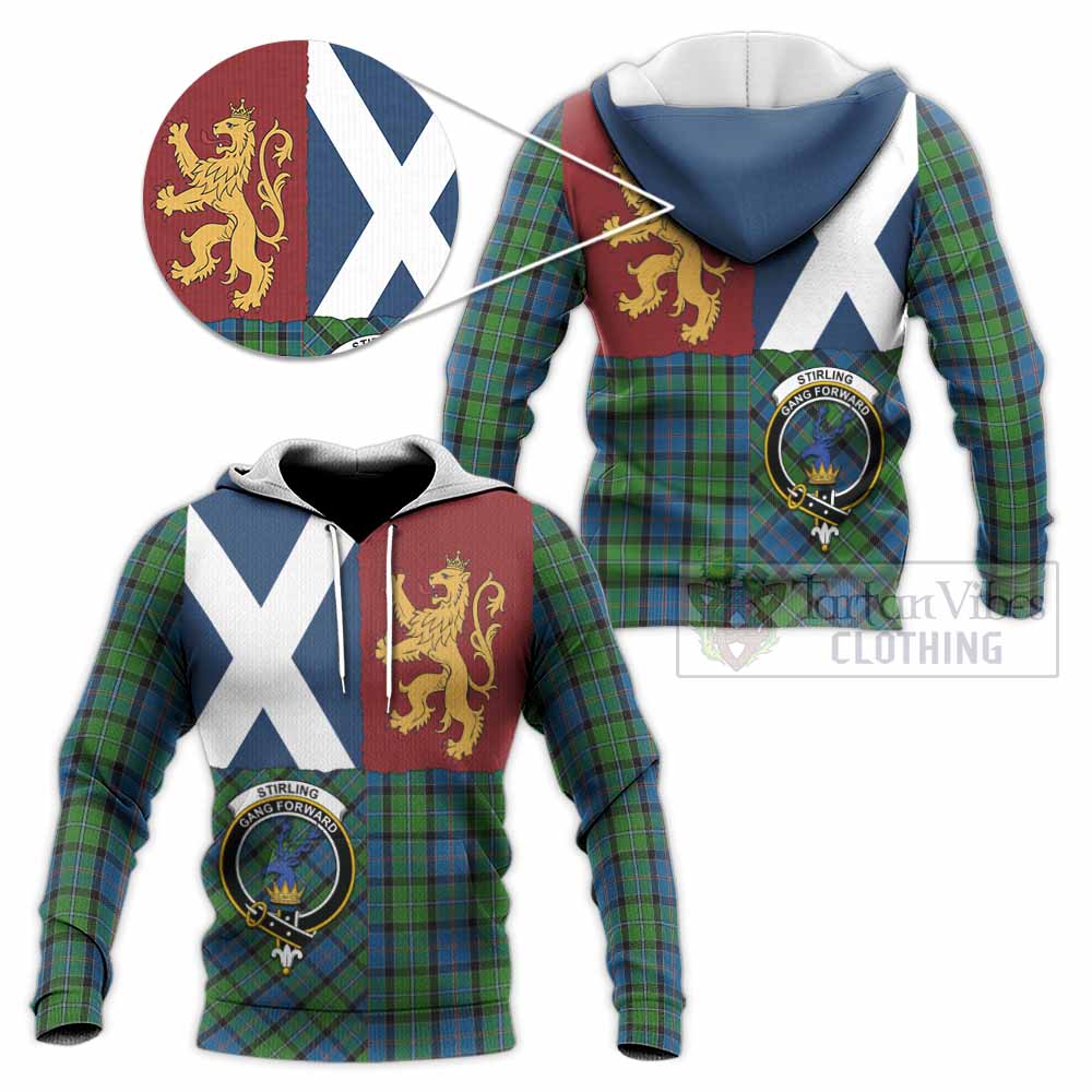 Stirling Crest Tartan Knitted Hoodie with Lion Rampant Saltire Style