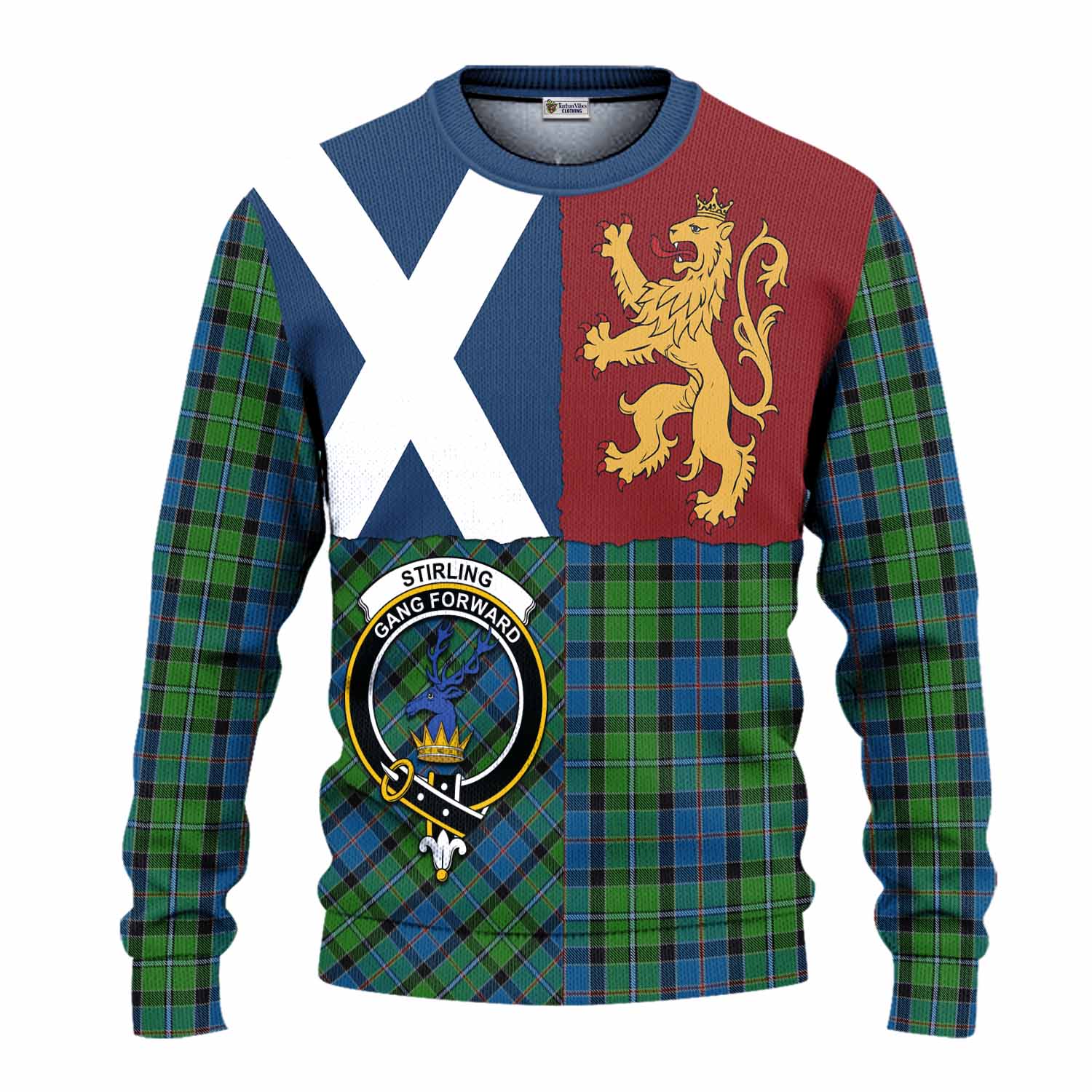 Stirling Crest Tartan Knitted Sweater with Lion Rampant Saltire Style